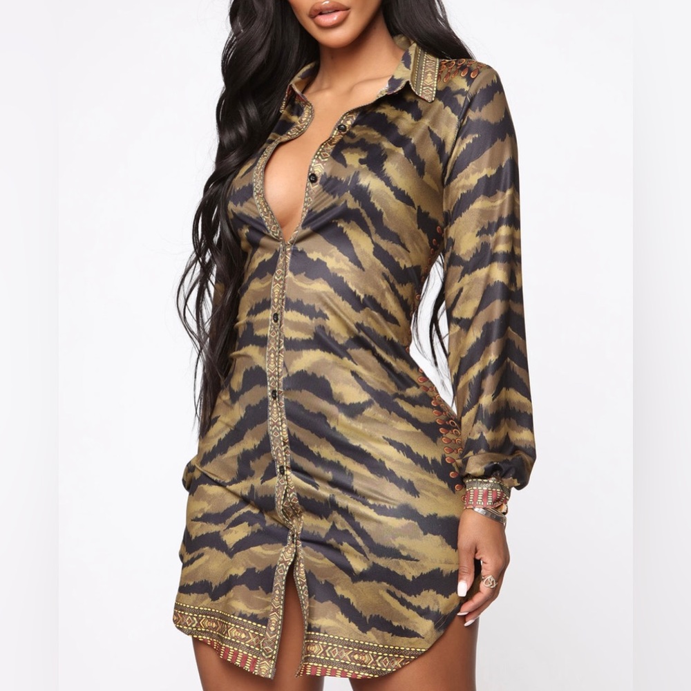Wild Day Mini Dress - Olive/Combo